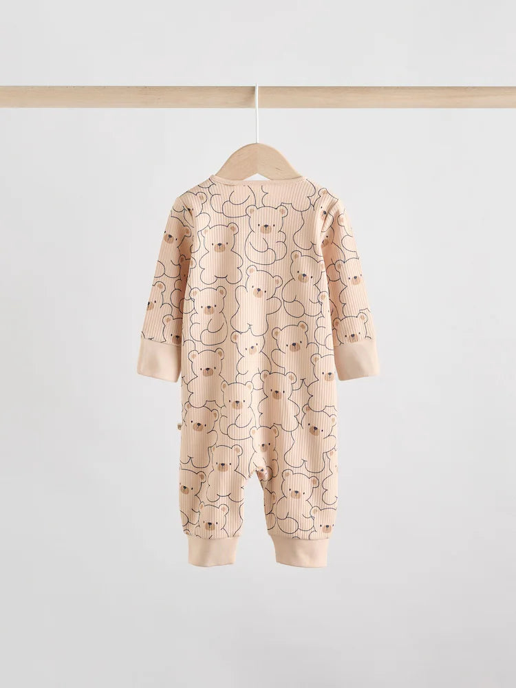 Brown/Navy 3 pack Baby Two Way Zip Footless Cotton Sleepsuits (0mths-3yrs)