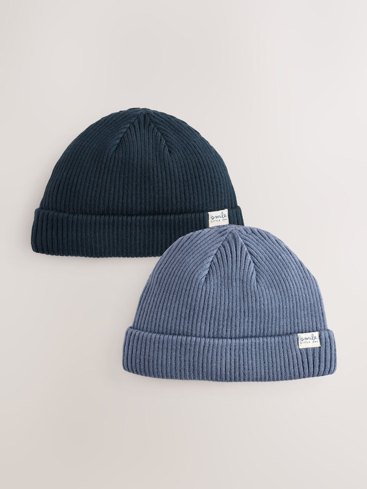 Blue 2 Pack Baby Beanie Knitted Hats