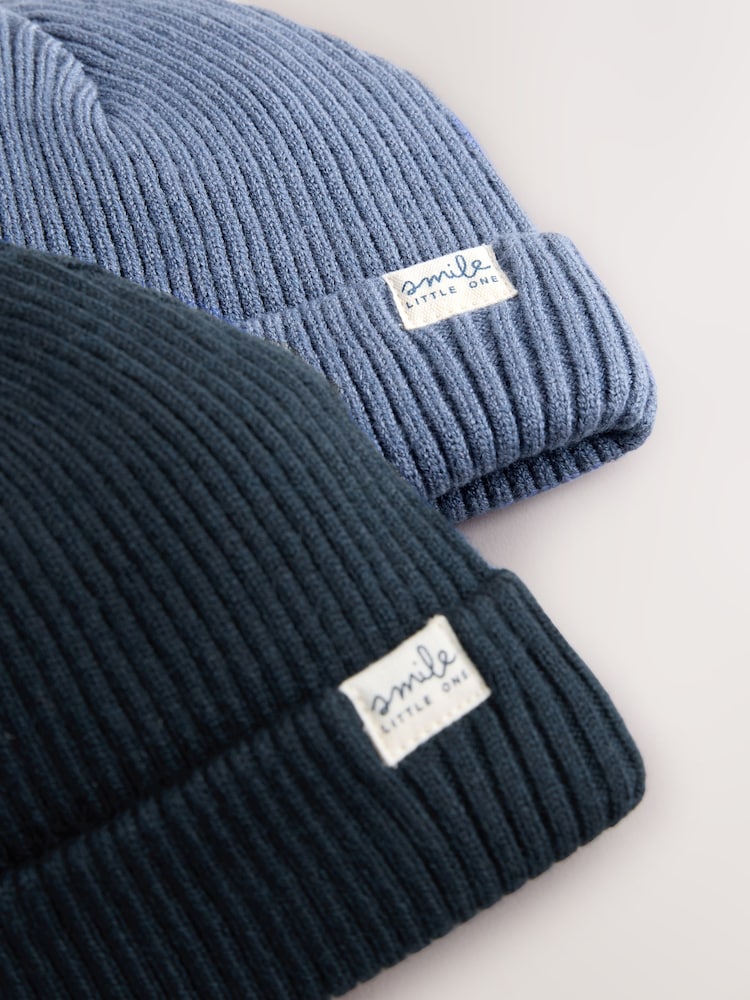 Blue 2 Pack Baby Beanie Knitted Hats