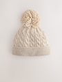 Cream Knitted Cable Pom Beanie - Size 50cm (First Size)