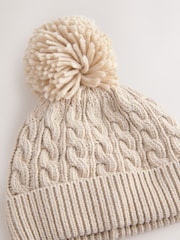 Cream Knitted Cable Pom Beanie - Size 50cm (First Size)