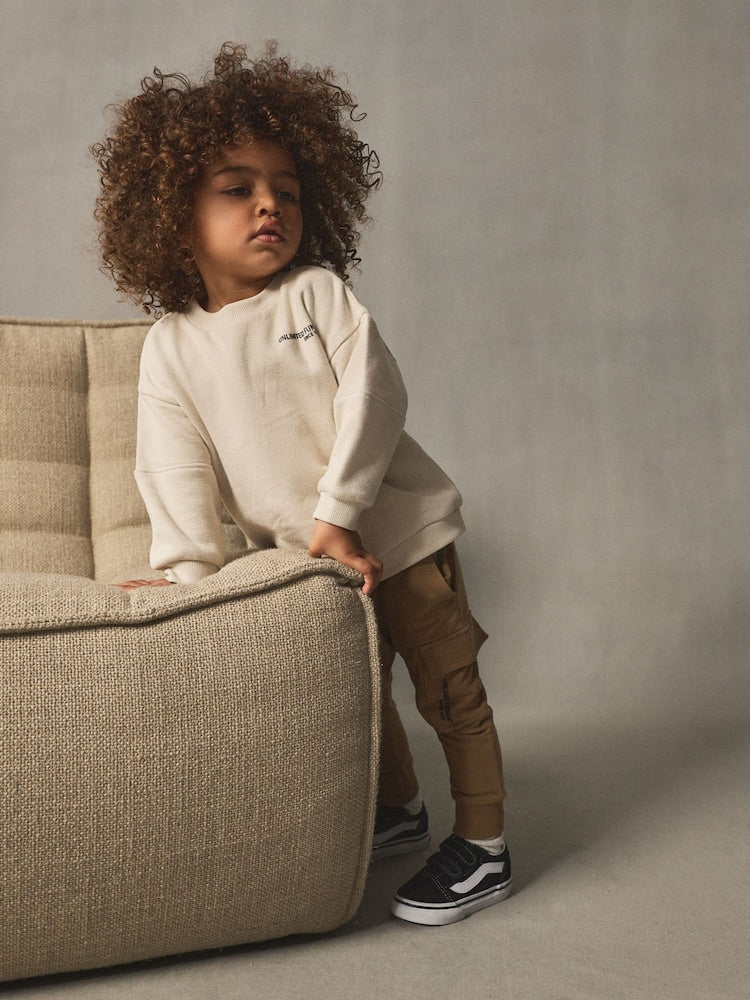 Ecru Off White Utility Sweatshirt and Super Skinny Joggers Set (3mths-7yrs)