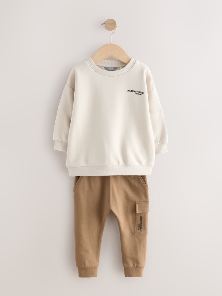 Ecru Off White Utility Sweatshirt and Super Skinny Joggers Set (3mths-7yrs)