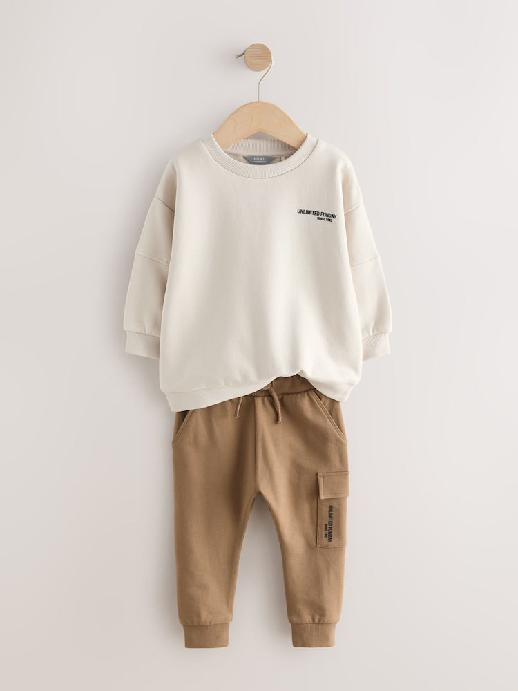 Ecru Off White Utility Sweatshirt and Super Skinny Joggers Set (3mths-7yrs)