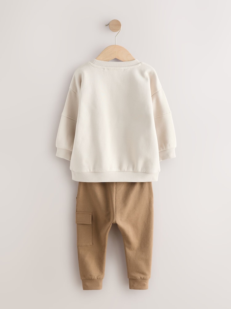 Ecru Off White Utility Sweatshirt and Super Skinny Joggers Set (3mths-7yrs)