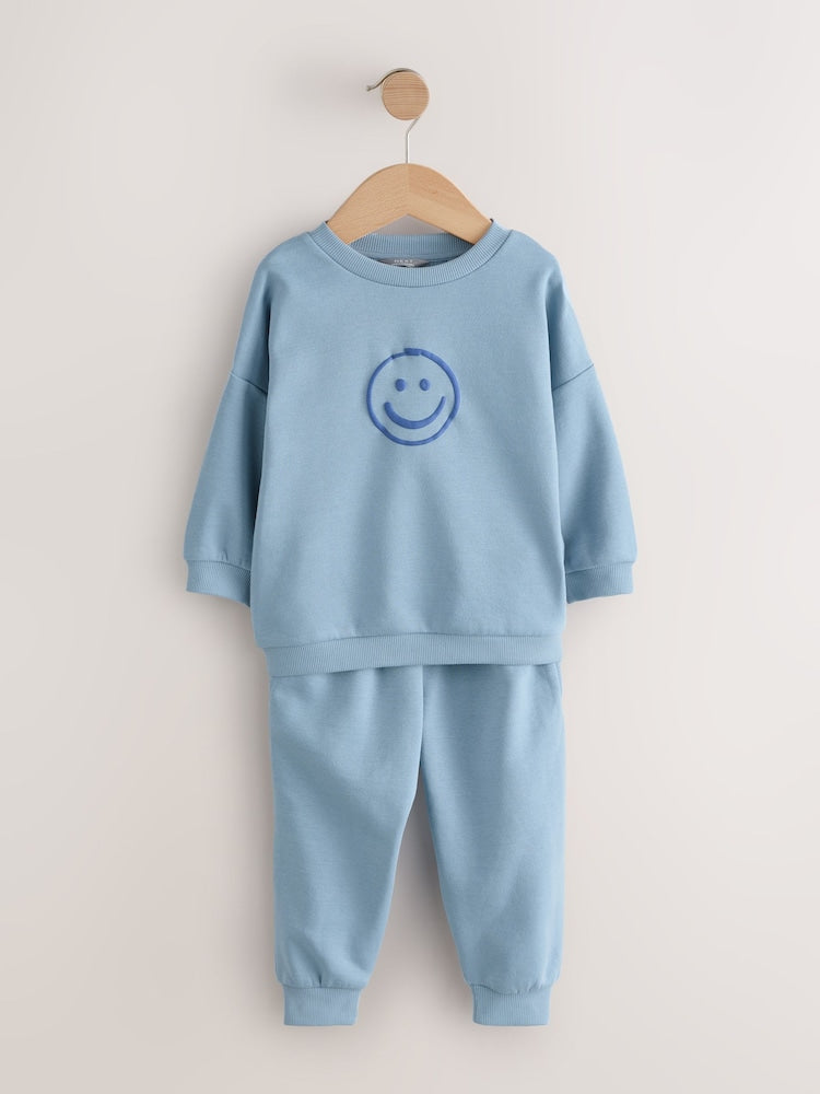 Light Blue Back Print Crew Neck Joggers Set (3mths-7yrs)