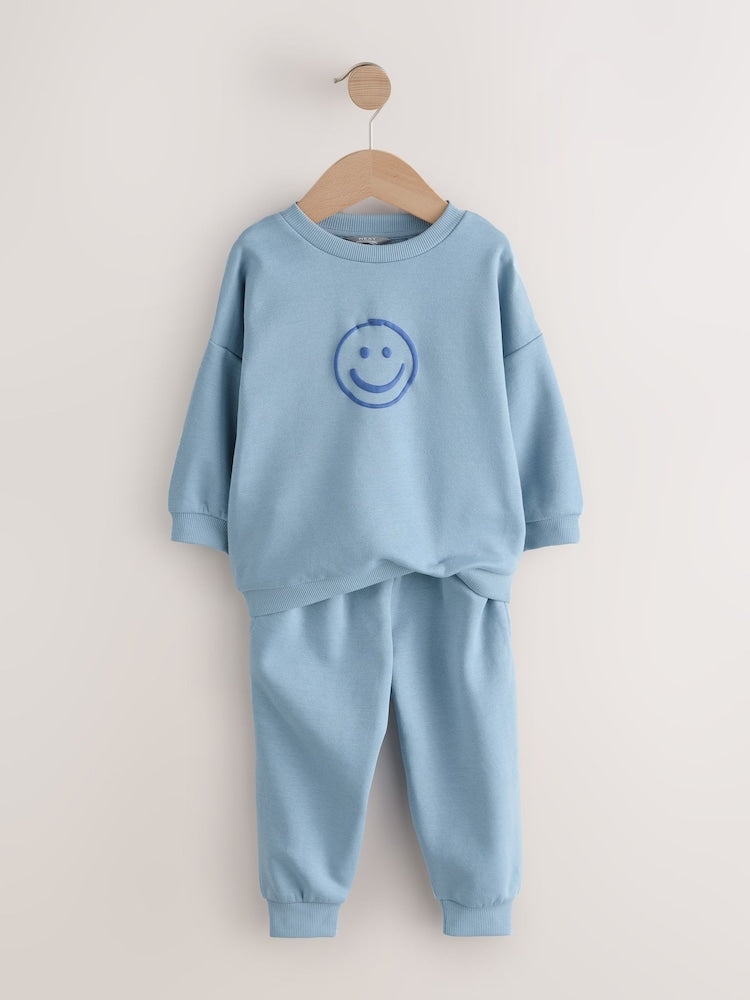 Light Blue Back Print Crew Neck Joggers Set (3mths-7yrs)
