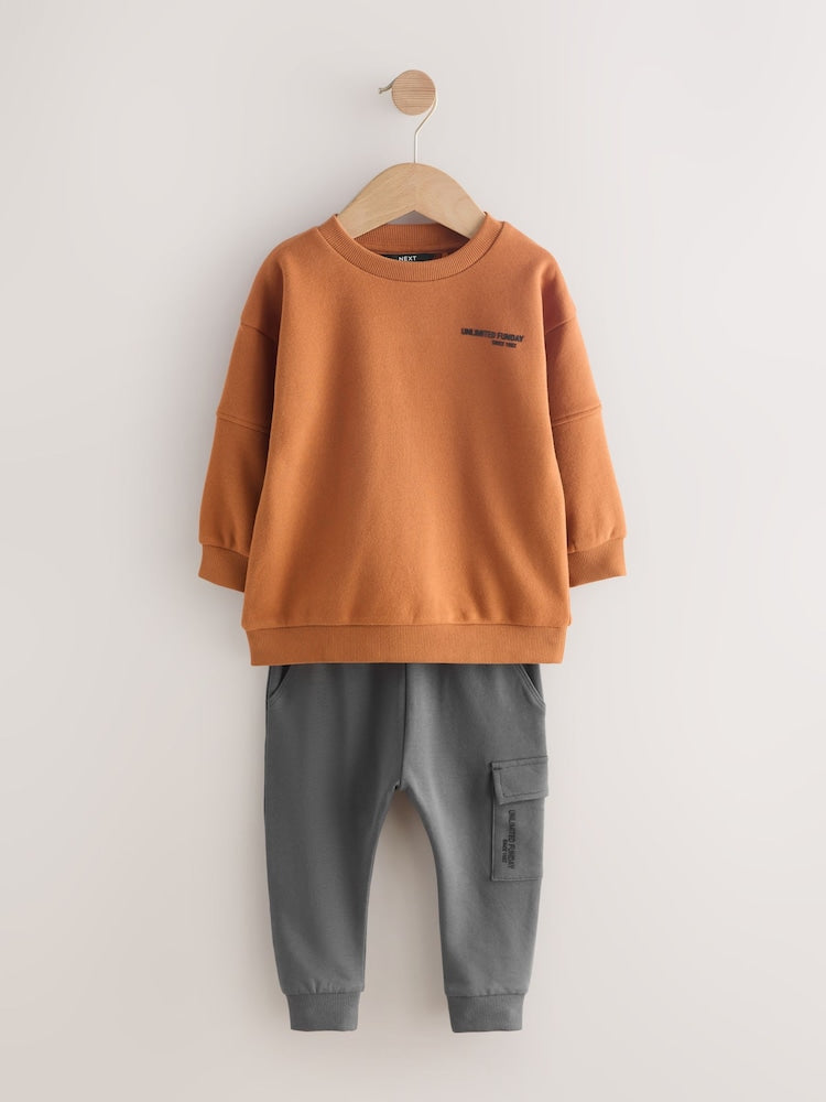 Rust Brown Utility Sweatshirt and Super Skinny Joggers Set (3mths-7yrs)