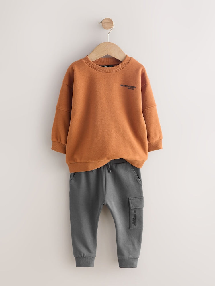 Rust Brown Utility Sweatshirt and Super Skinny Joggers Set (3mths-7yrs)