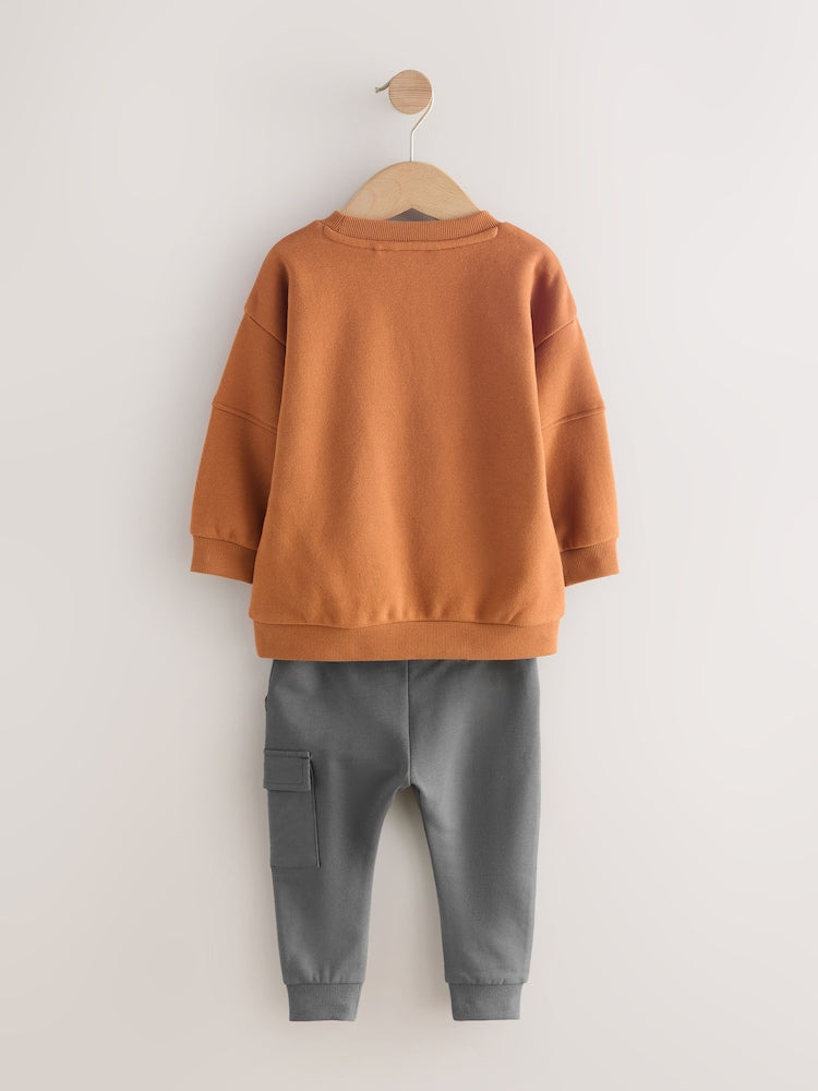 Rust Brown Utility Sweatshirt and Super Skinny Joggers Set (3mths-7yrs)