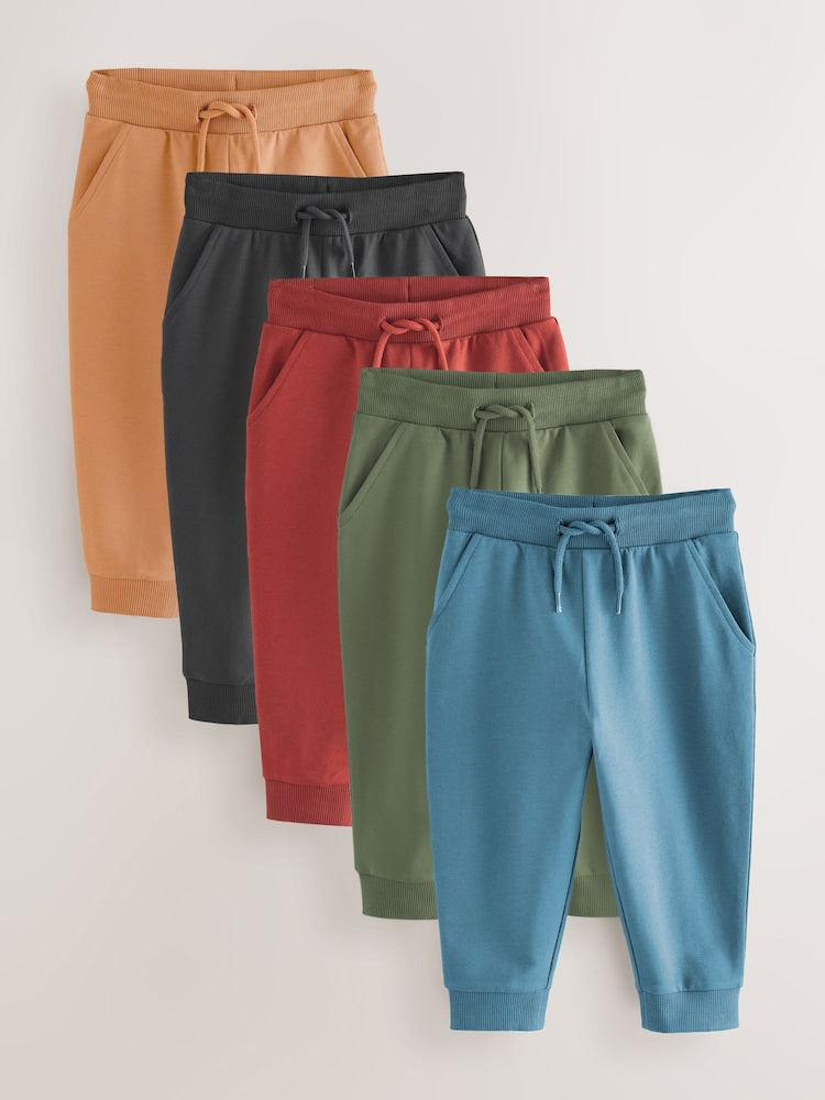 Khaki Green/Blue/Red Regular Fit Joggers 5 Pack (3mths-7yrs)