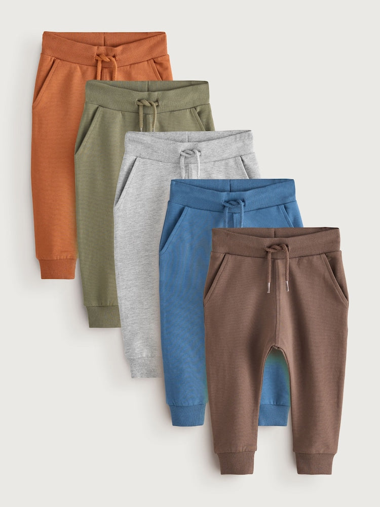 Blue/Rust Orange/ Khaki Green Skinny Fit Joggers 5 Pack (3mths-7yrs) - Size 3-6 Months (62-68cm) - Blue/Rust Orange/ Khaki Green Skinny Fit