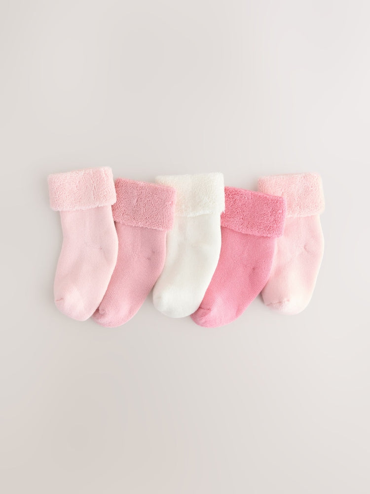 Pink Baby Towel Socks 5 Pack - Pink / Up To 3 Months (50 - 62cm)