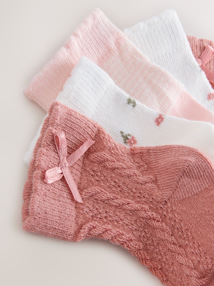 Pink Ditsy Cable Baby Socks 5 Pack