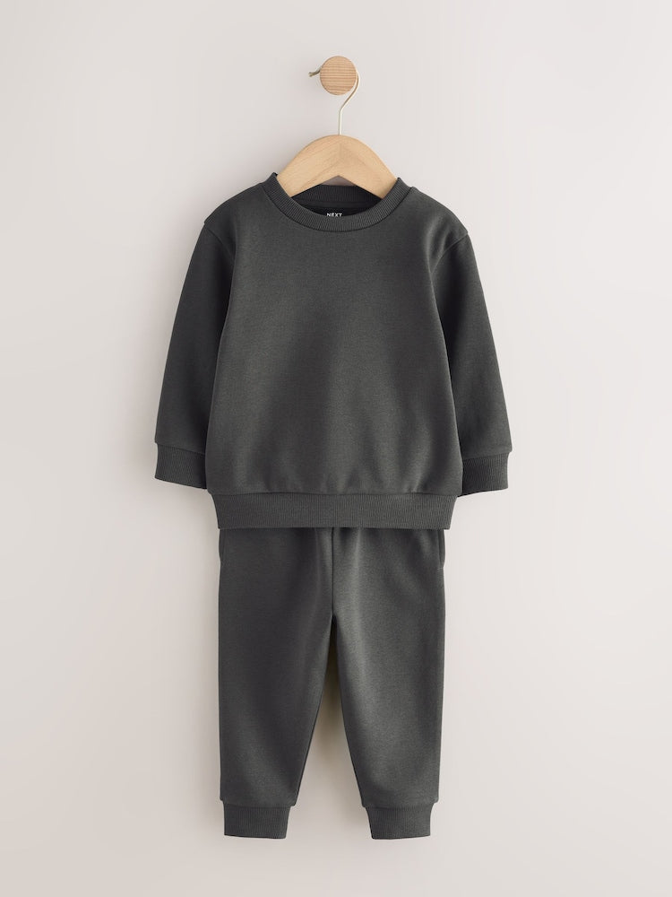 Charcoal Grey Plain Sweatshirt And Joggers Set (3mths-7yrs)