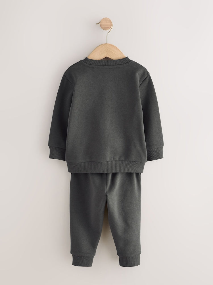 Charcoal Grey Plain Sweatshirt And Joggers Set (3mths-7yrs)