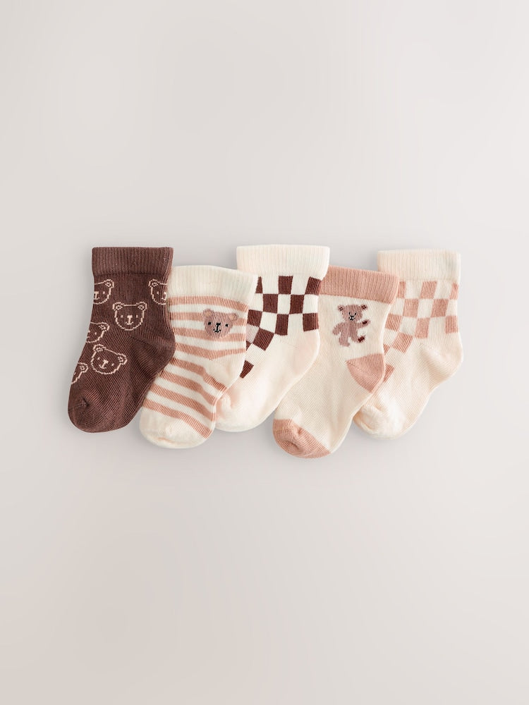 Brown Baby Socks 5 Pack (0mths-2yrs) - Size 50cm (First Size) - Brown