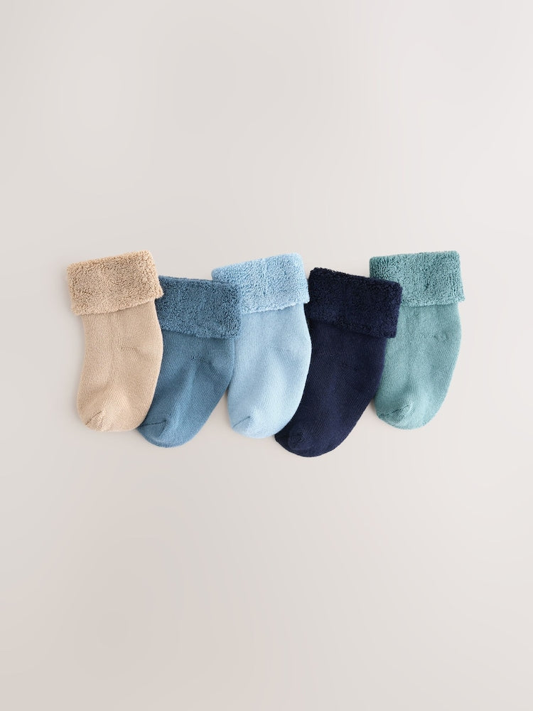 Blue Baby Towel Socks 5 Pack - Size 50cm (First Size)