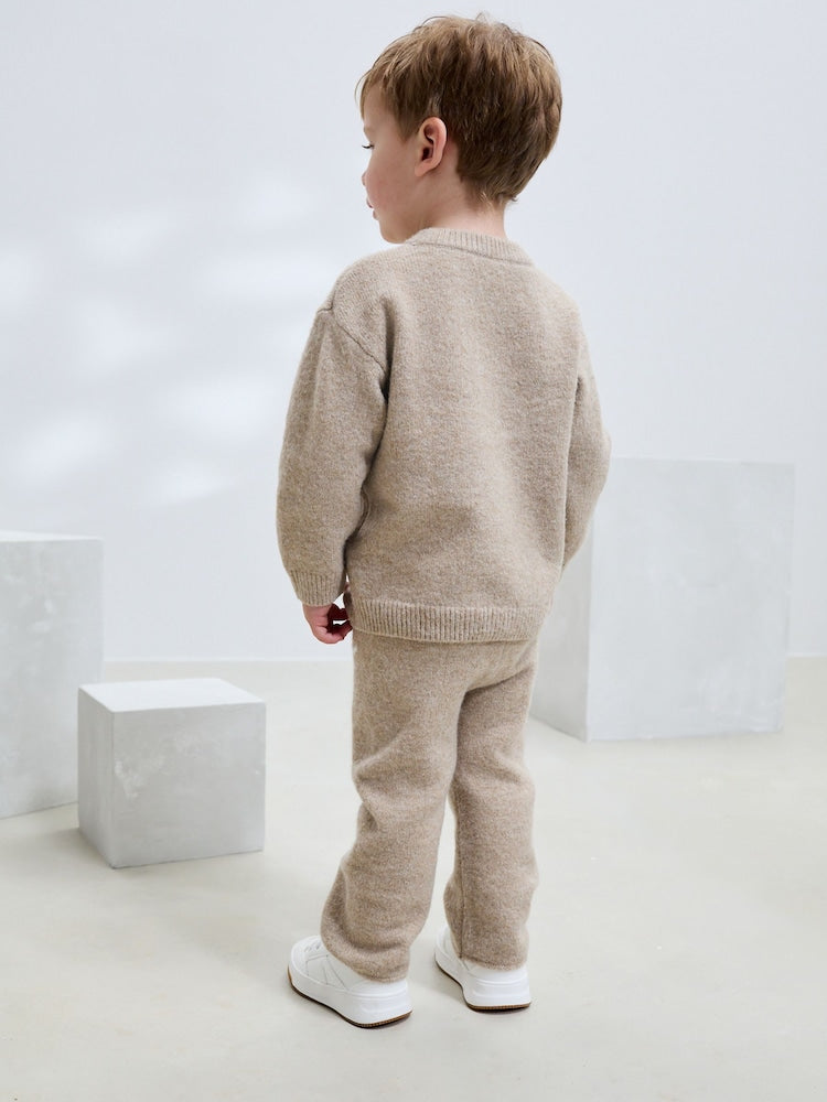 Neutral Knitted Crew Neck Jumper and Joggers Set (3mths-7yrs)