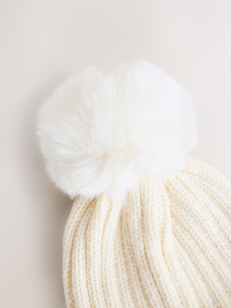 White Rib Pom Beanie (3mths-16yrs)