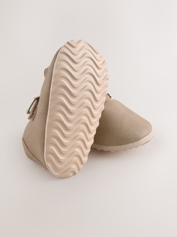 Beige Baby Faux Fur Lined Clog Shoes (0-24mths) - Size Up To 3 Months (50 - 62cm)