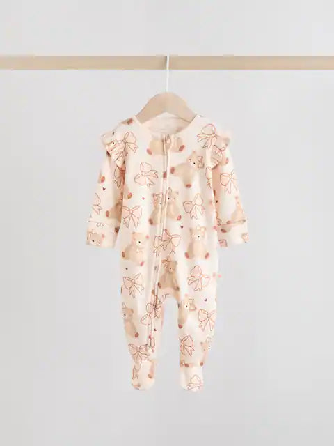 Neutral Bear Two Way Zip Baby Sleepsuits 3 Pack (0-2yrs)