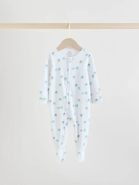 Blue Baby Linear Elephant Sleepsuits 3 Pack (0-2yrs)