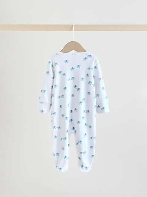 Blue Baby Linear Elephant Sleepsuits 3 Pack (0-2yrs)