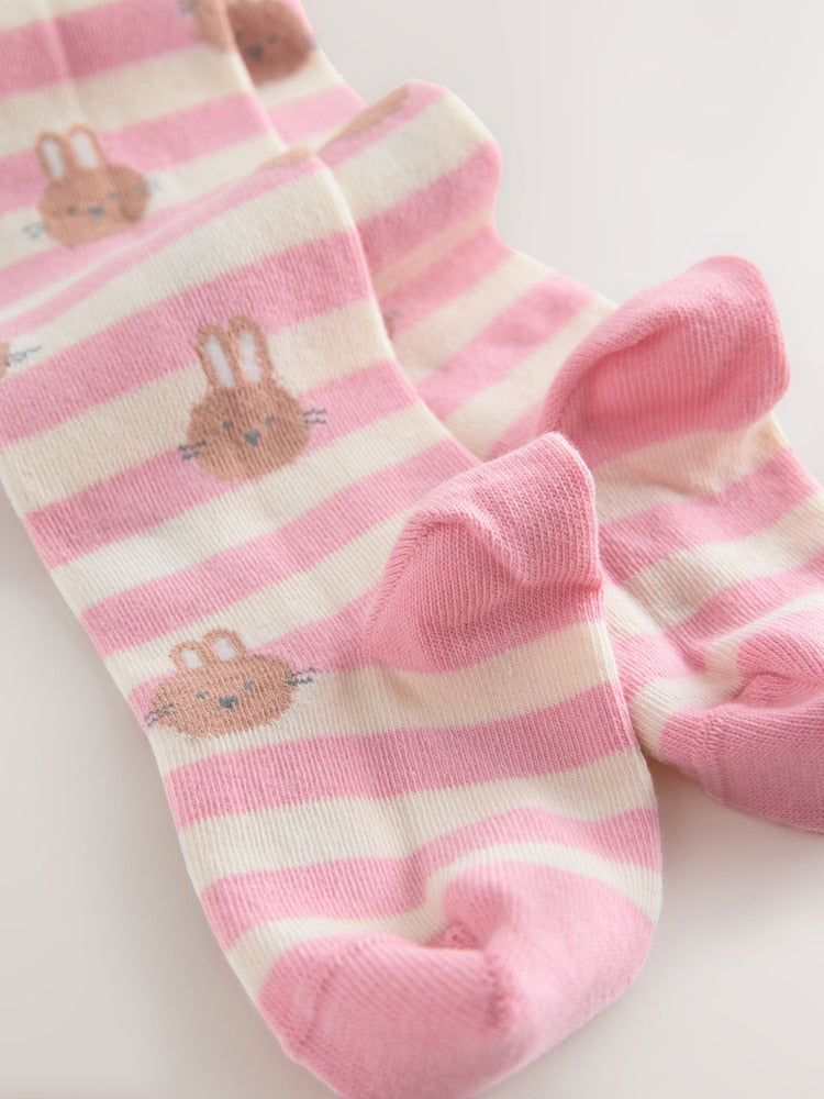 Pink/Cream Cotton Rich Bunny Character Tights - Size 6-12 Months (68-80cm)