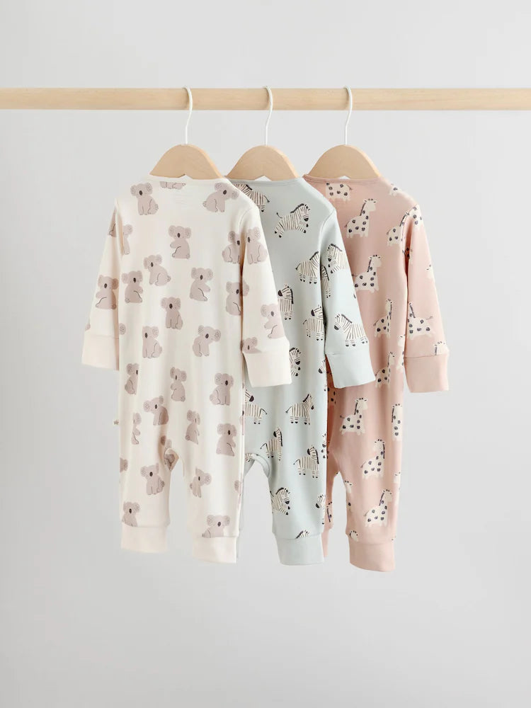 Mint Green Two Way Zip Baby Footless Sleepsuits 3 Pack (0mths-3yrs)