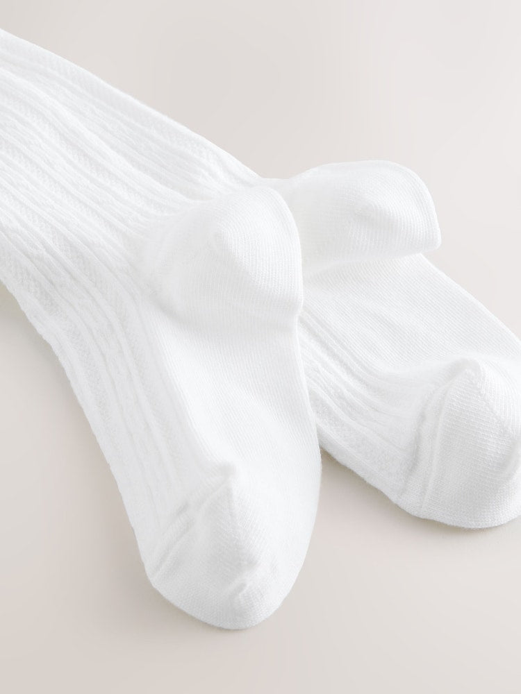 White Regular Length Cotton Rich Cable Tights
