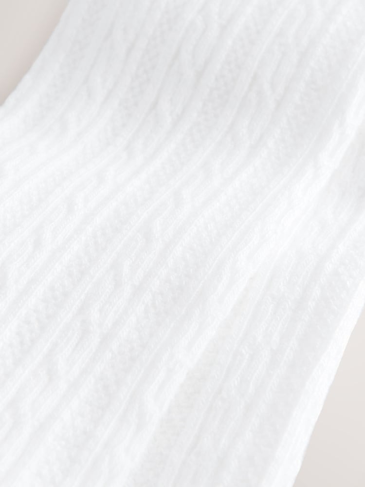 White Regular Length Cotton Rich Cable Tights