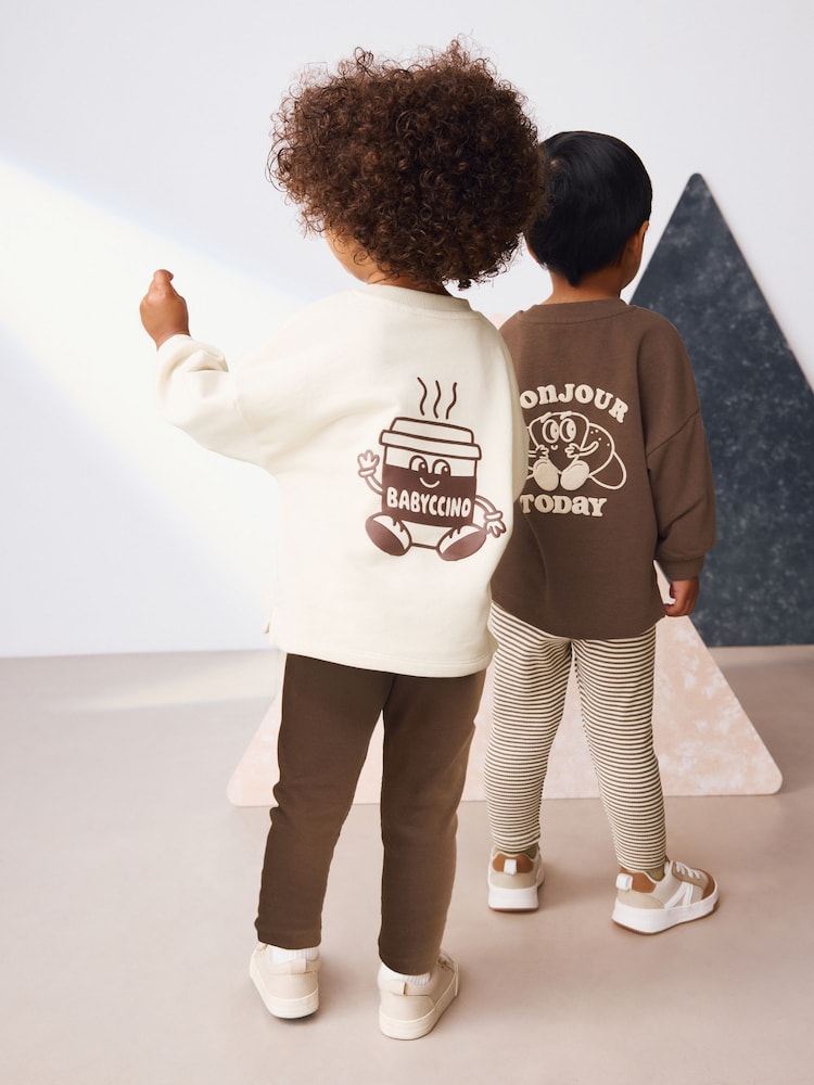 Brown/Cream Babyccino Long Sleeve Tops & Leggings Set 2 Pack (3mths-7yrs) - Size 3-6 Months (62-68cm)