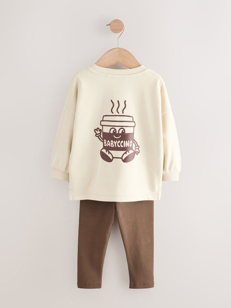 Brown/Cream Babyccino Long Sleeve Tops & Leggings Set 2 Pack (3mths-7yrs) - Size 3-6 Months (62-68cm)