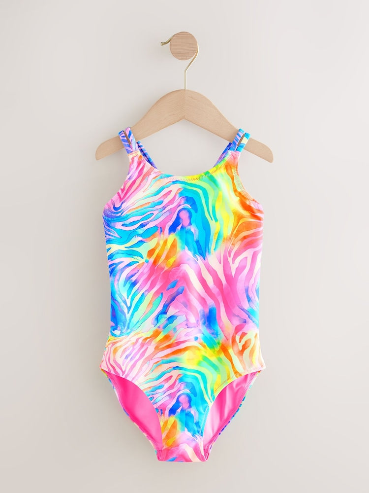 Rainbow Zebra Double Strap Swimsuit (3-16yrs)
