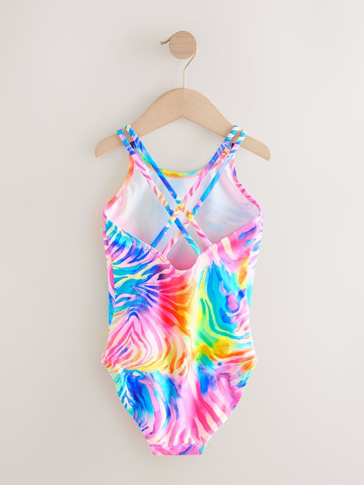 Rainbow Zebra Double Strap Swimsuit (3-16yrs)