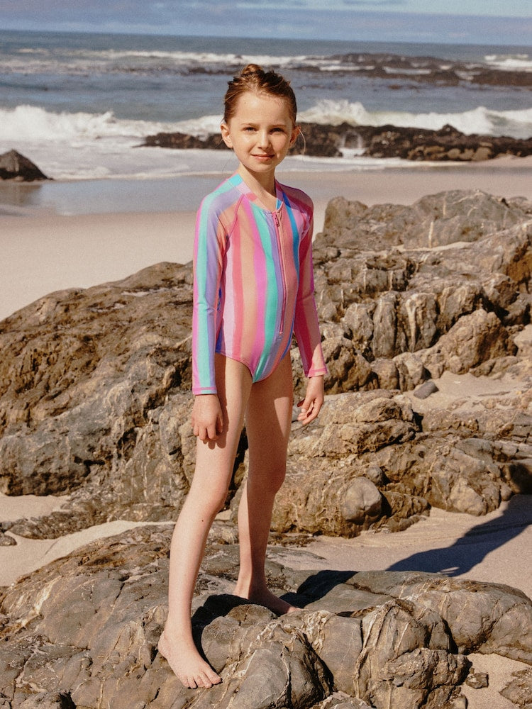 Rainbow Stripe Long Sleeve Sunsafe Swimsuit (3mths-16yrs)