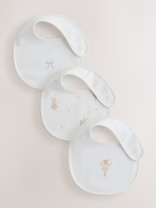 Ecru Fairy Mouse Baby Bibs 3 Pack - Size One