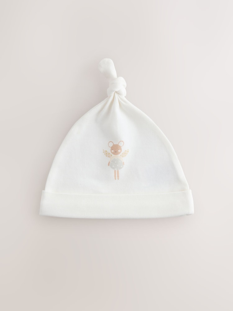 Ecru Fairy Mouse 3 Pack Tie Top Baby Beanies (0-12mths)