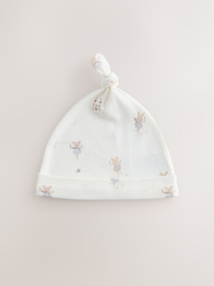 Ecru Fairy Mouse 3 Pack Tie Top Baby Beanies (0-12mths)