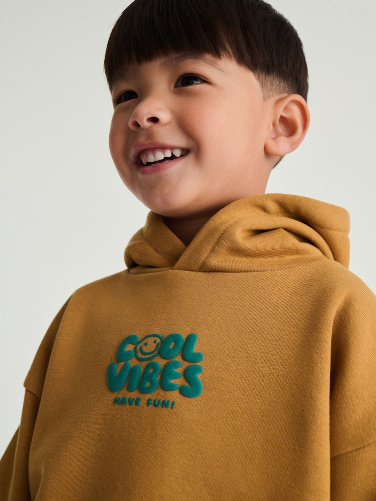 Rust Brown Cool Vibes Printed Hoodie and Joggers Set (3mths-7yrs)