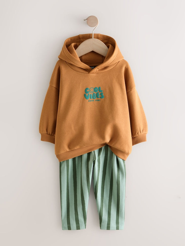 Rust Brown Cool Vibes Printed Hoodie and Joggers Set (3mths-7yrs)