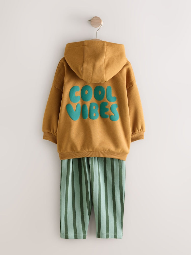 Rust Brown Cool Vibes Printed Hoodie and Joggers Set (3mths-7yrs)