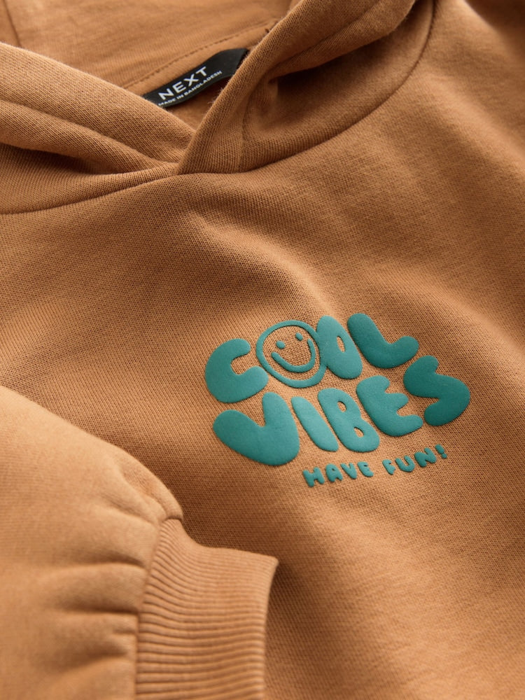 Rust Brown Cool Vibes Printed Hoodie and Joggers Set (3mths-7yrs)