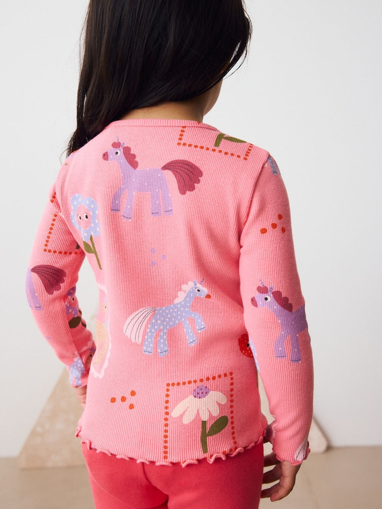 Pink Unicorn Rib Long Sleeve T-Shirt (3mths-7yrs)