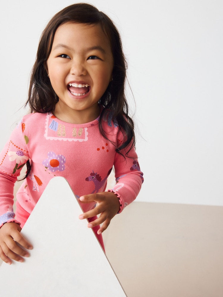 Pink Unicorn Rib Long Sleeve T-Shirt (3mths-7yrs)