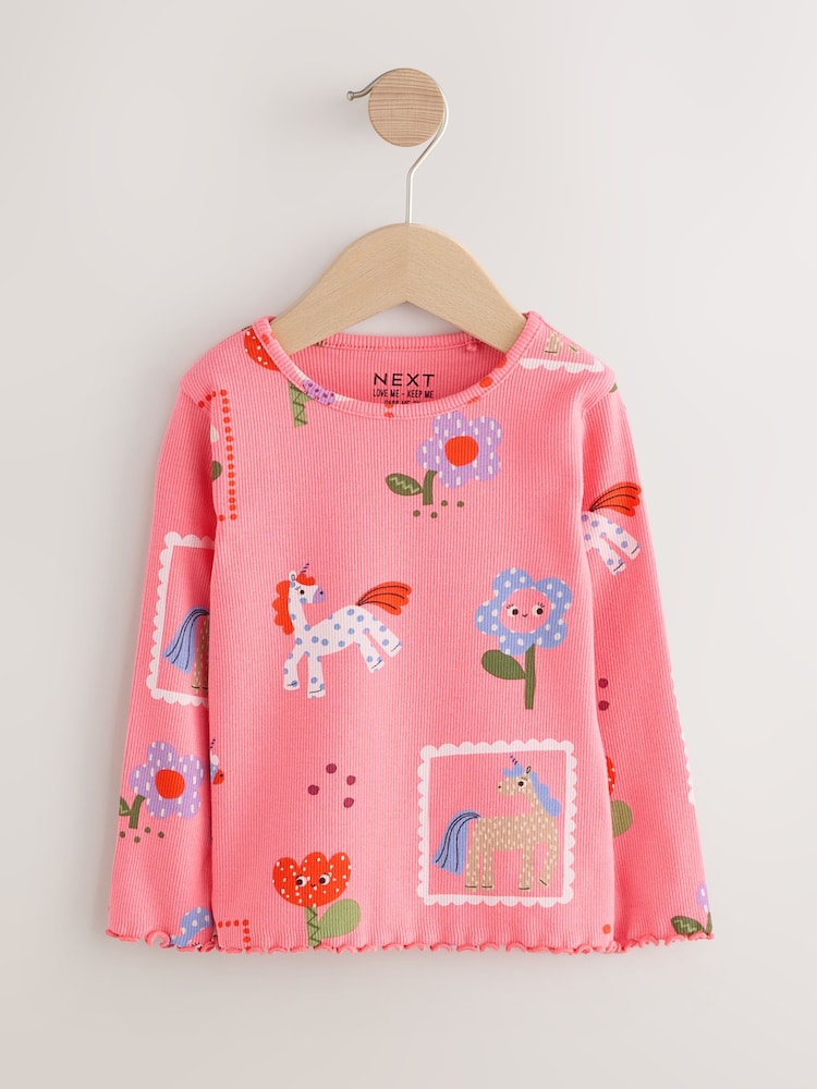 Pink Unicorn Rib Long Sleeve T-Shirt (3mths-7yrs)