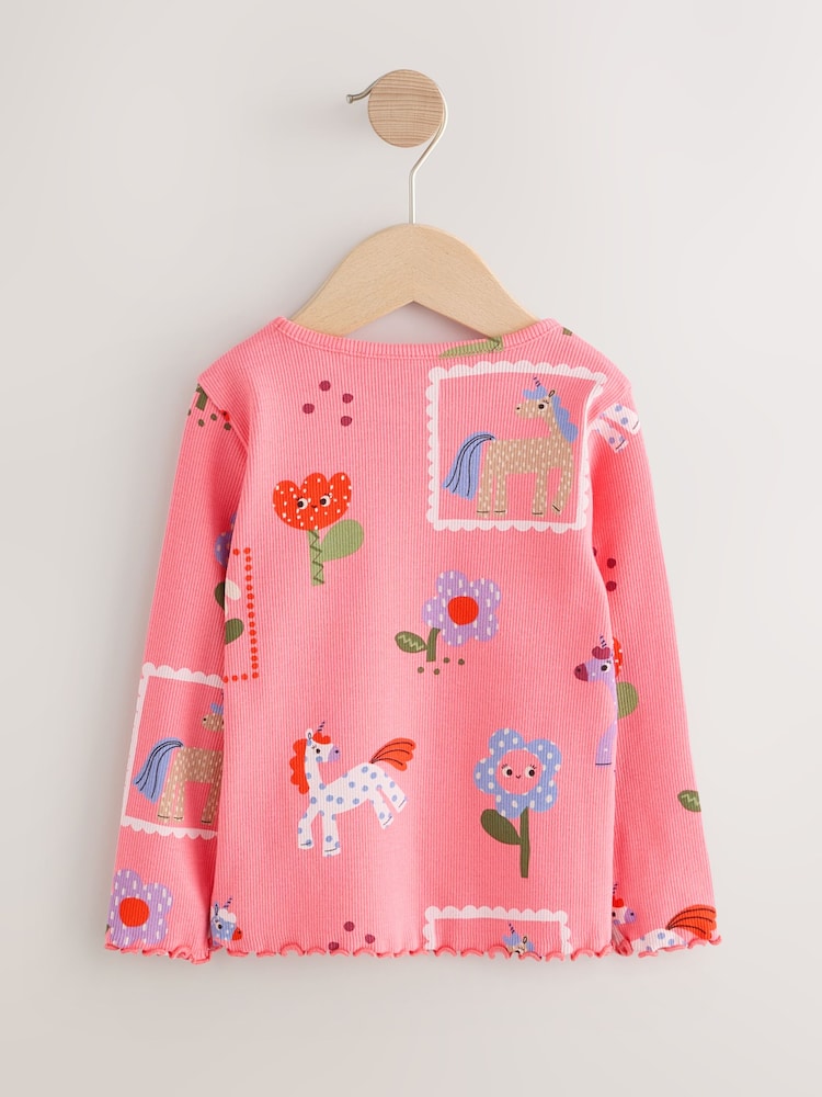 Pink Unicorn Rib Long Sleeve T-Shirt (3mths-7yrs)