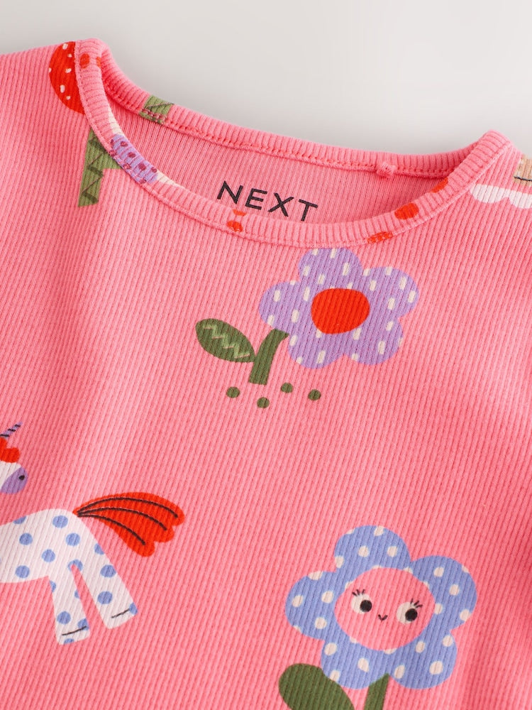 Pink Unicorn Rib Long Sleeve T-Shirt (3mths-7yrs)