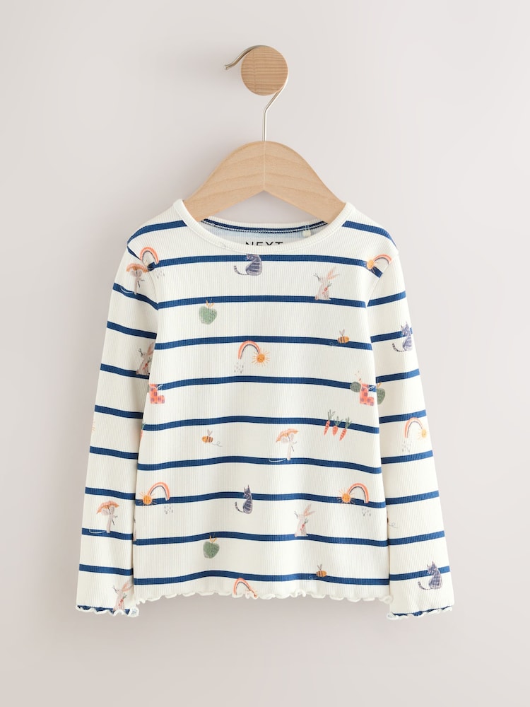 Ecru/Navy Stripe Character Rib Long Sleeve T-Shirt (3mths-7yrs)